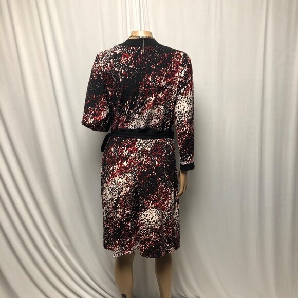 Style and Co Wrap Dress Womens Size Medium Black Red Stretch V Neck Knee Length - Picture 4 of 7